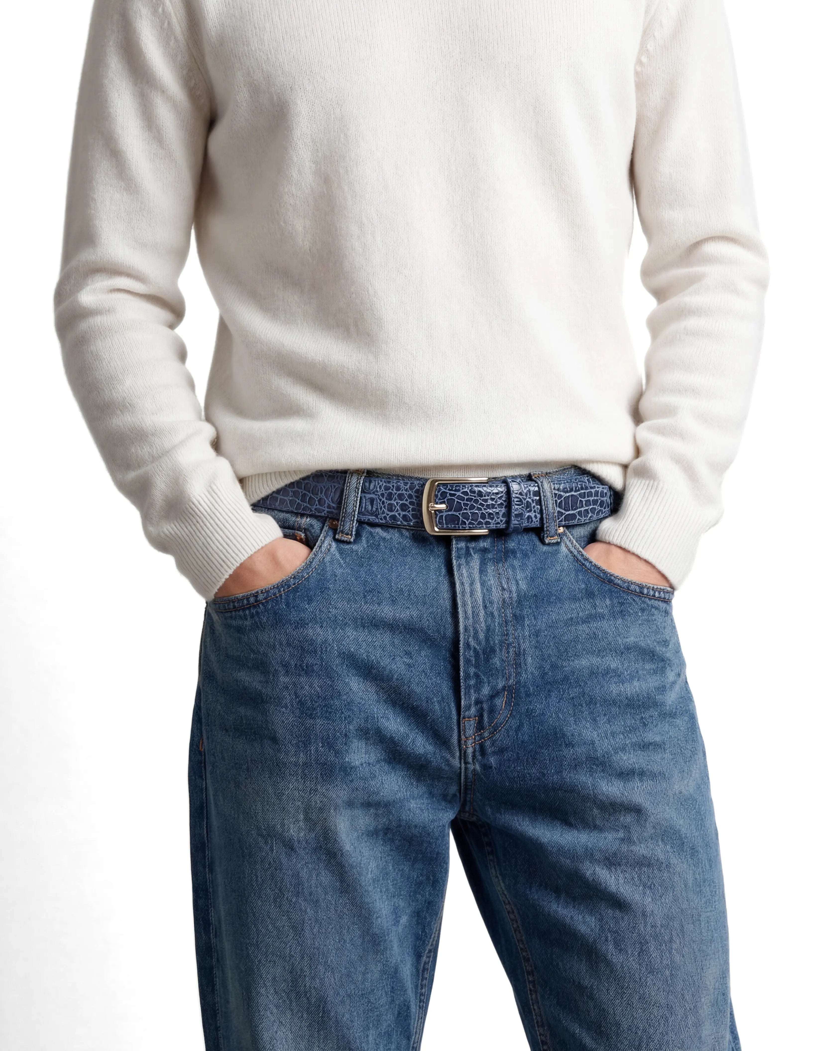 Crocodile Embossed Leather Belt