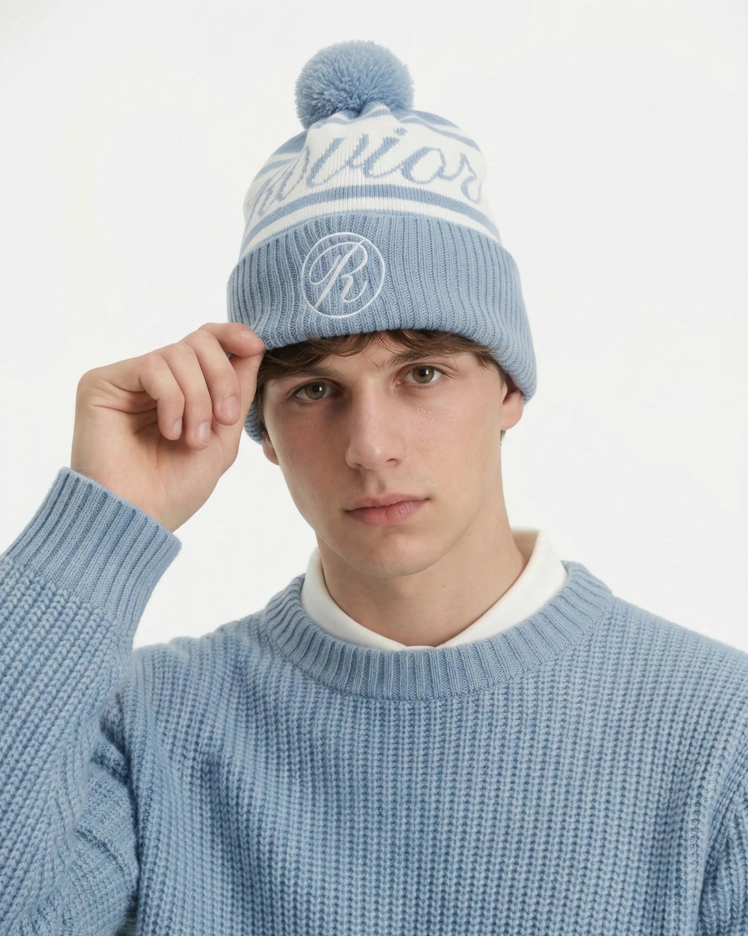 Rovior Stickad Mössa Med Pom Pom modell bild kille - Ljusblå