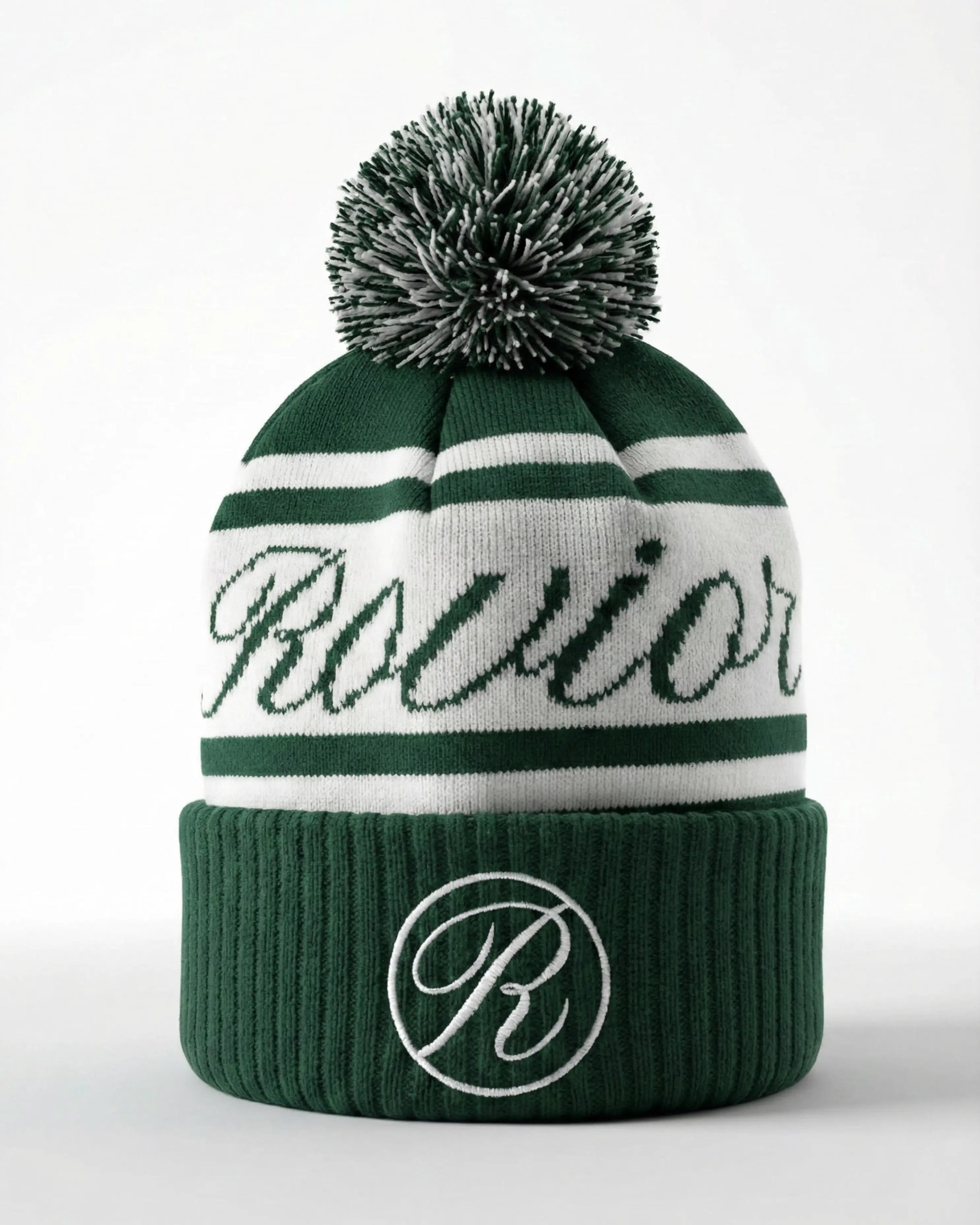 Rovior Stickad Mössa Med Pom Pom - Mörkgrön