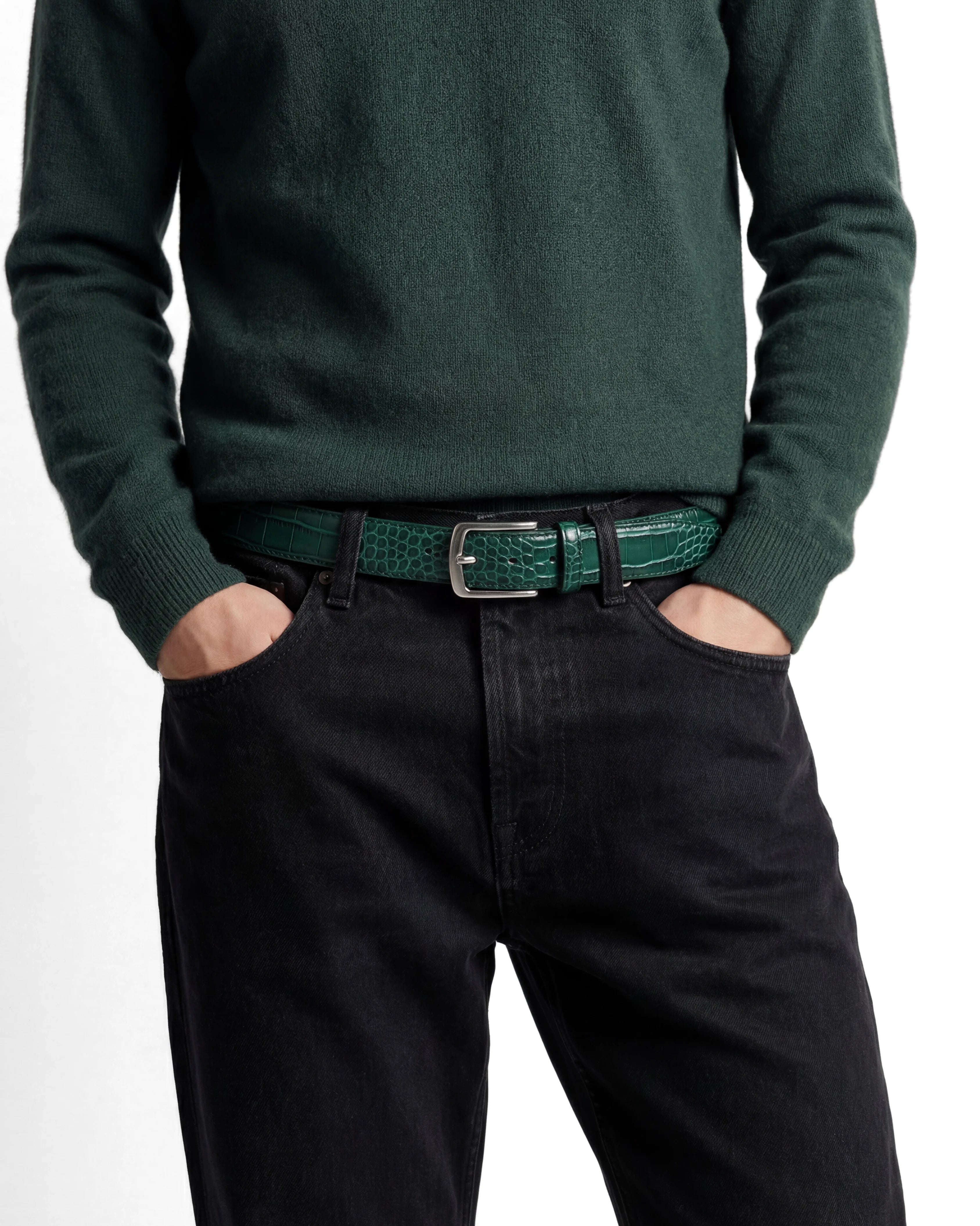 Krokodilpräglat Läderbälte